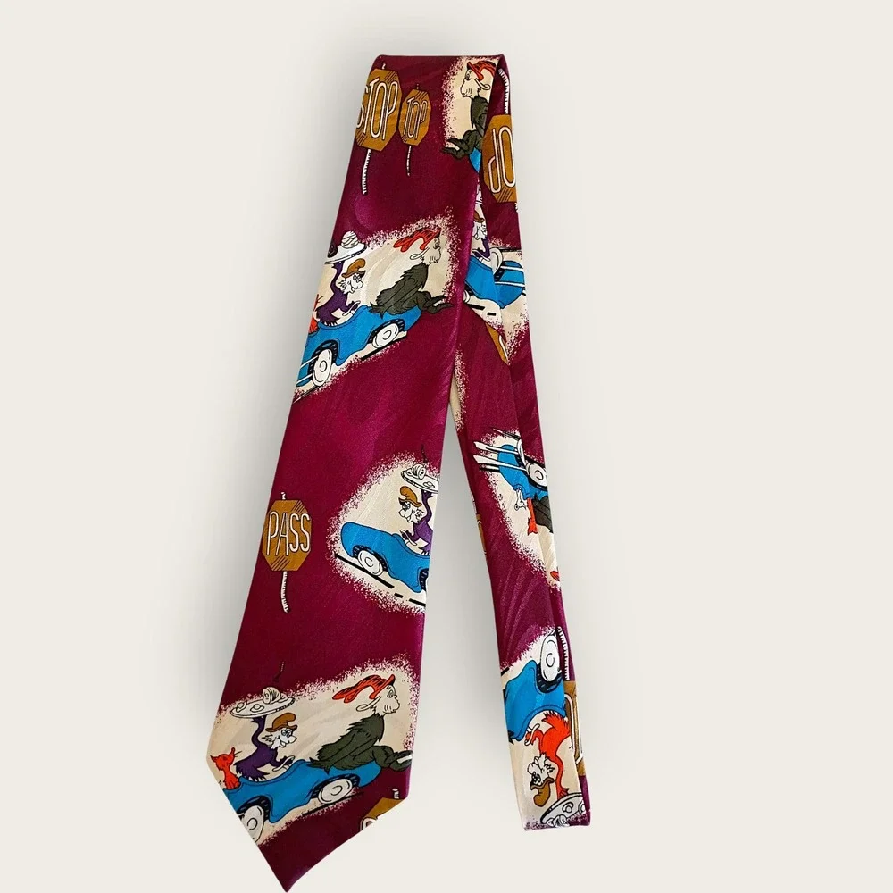 Vintage Lord & Paul Silk Tie Italian Dr Seuss‎ Cartoon Police Stop Y2K Humor